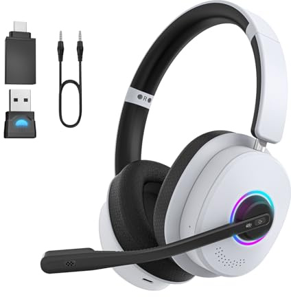 Earbay Gaming Headset Wireless mit Mikrofon für PS5 PS4 PC Switch Handy | 2.4GHz & BT 6.0 Kabellos (≤20ms) & 3.5mm Kabel Kopfhörer, Noise Cancelling Mic, 7.1 Surround, RGB Licht, 40H Akku, Call Mute