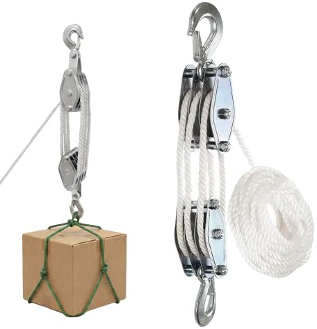 Rope Hoist Pulley System - 4400LB Heavy Duty Block Tackle Lifting Tool | 20m Nylon Cable Wheel with 8 to 1 Ratio Power for Garage Warehouse Moving Heavy Objects