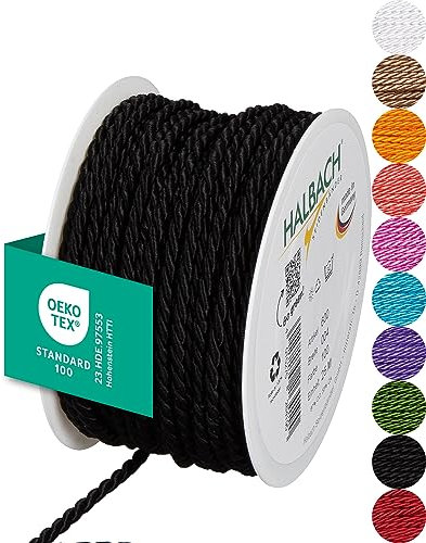 Halbach Seidenbänder Premium Kordel (schwarz) | Breite 4mm Länge 25m | Made in Germany & Öko-Tex Zertifiziert | glänzende Satinkordel aus Acetat