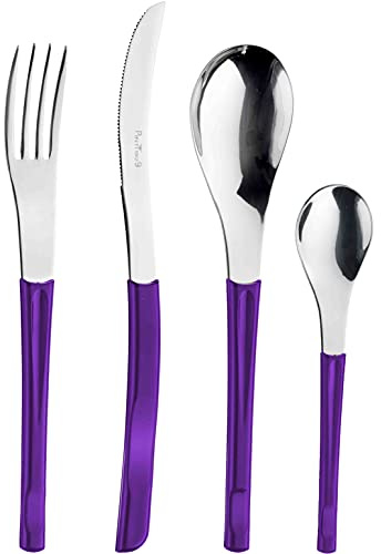 Pintinox Set da 24 Posate Serie Movie in Acciaio Inox Nichel Free, con Manico Colore: Viola, con Scatola Regalo