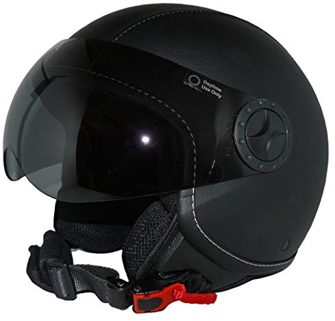 Protectwear Casco Jet H730-Leder Bike con Visiera Integrata, Nero, Taglia M