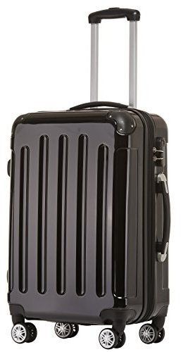 BEIBYE Hartschalen Koffer Trolley Rollkoffer Reisekoffer 4 Zwillingsrollen Polycabonat (Schwarz, Handgepäck 55cm-40L)