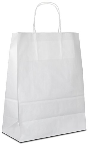 HUTNER Papiertüten weiß mit Kordel-Henkel I 50 STK. 18+08x22cm I Papiertragetasche für Einzelhandel, Hochzeit, Geburtstag, to-GO I Geschenktüten aus Kraftpapier I