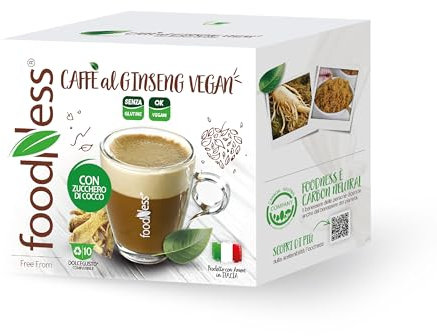 foodNess - 1 Box da 10 Capsule di Ginseng Vegan con Zucchero di Cocco, Capsule Compatibili con Sistema Dolce Gusto, Preparato Solubile con Bevanda al Caffè e Ginseng, Senza Glutine, Latte e Derivanti