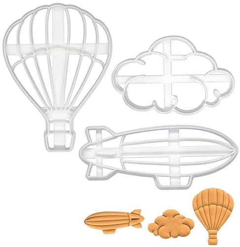 3er Set Babyparty Ausstechformen (Formen: Heißluftballon, Flauschige Wolke und Luftschiff), 3 Teile, Bakerlogy