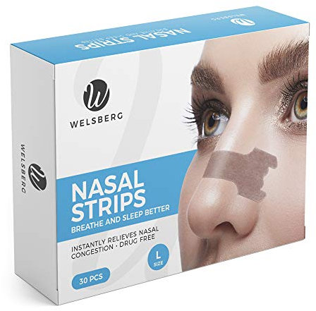 Welsberg 30 Stück Nasenstreifen Anti-Schnarch-Hilfe, Schnarchstopper, Nasenstrip, Nasenverstopfung Lindern, Besser Atmen im Schlaf Sport, Nasenpflaster für Männer Frauen, Größe L, 66x19 mm