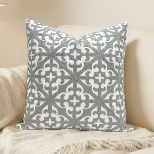 SLOW COW Embroidered Throw Pillow Cover 18 x 18 Inch Grey
