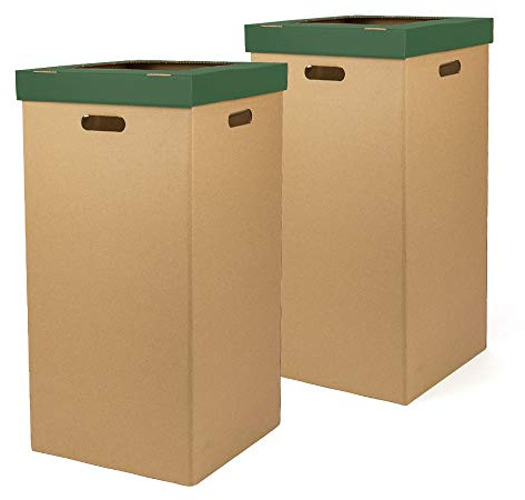 ONLY BOXES Pack de 2 unidades Papelera de Cartón, Papelera con tapa, Color verde, Dimensiones 37 x 36 x 70 cm (largoxanchoxalto) Cubo Reciclaje