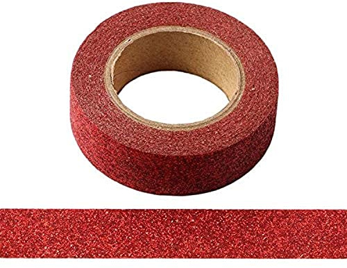 2 Rollen Glitzer-Washi-Klebeband, dekoratives Basteln, selbstklebend, glitzernd, 15 mm x 5 m, Rot