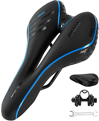 OUXI Komfort-Fahrradsitz, bequemer Gel-Fahrradsattel, Ersatz, weich gepolstert mit stoßdämpfendem wasserdicht, für MTB, Mountainbike, Rennrad, Heimtrainer, Herren, Damen und Herren, Blau