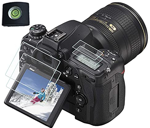 HUIPUXIANG Displayschutz Displayschutzfolie für Nikon D750 D780 Kamera mit Blitzschuh-Abdeckung, 0,3 mm High-Definition, 9H Härte, optische LCD-Premium-Glas-Schutzhülle [2+2 Stück] | Mit Blitzschuh-Abdeckung, 0,3 mm High-Definition-LCD-Hartglasfolie mit Härtegrad 9H