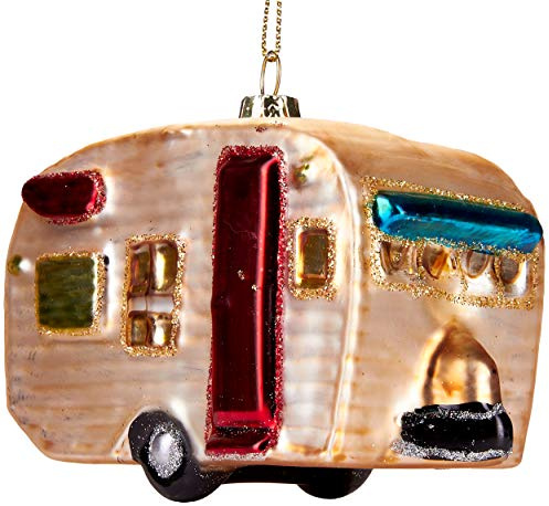 BRUBAKER Wohnwagen - Handbemalte Weihnachtskugel aus Glas | Mundgeblasener Christbaumschmuck Figuren lustig Deko Anhänger Baumkugel - 11 cm