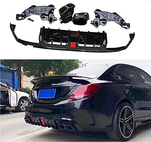 TGFOF Heckdiffusor mit Auspuffspitzen für Mercedes Benz C-Klasse W205 C300 Sport & C43 C63 AMG Limousine 2014-2020 PP Heckstoßstange Lippe Spoiler Volant Schutz Abdeckung Schwarz Glänzend