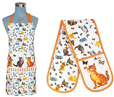 Cooking Chefs Apron With Double Oven Gloves For Baking & BBQ (CT-Butterfly)