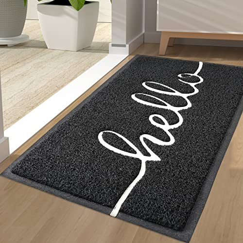 Homaxy Hello Fußmatte, rutschfeste Schmutzfangmatte, 44 x 76 cm, Schwarz | waschbar, Leicht zu Reinigen, für Haustür, Eingangsbereich, Garten, innen, aussen, Türmatte, Fussmatte