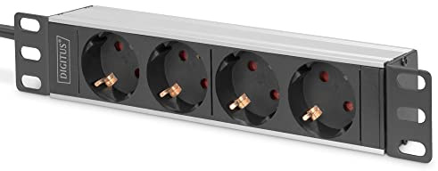 DIGITUS 4-vägs strömkabel - 1U - 10-tum (254 mm) - rackmontering i nätverksskåp - DN-95418 - silver/svart