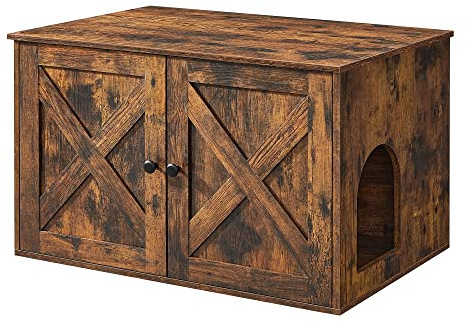 Feandrea Maison de Toilettes pour Chat, Niche, Meuble Litière Chat, avec Séparateur Amovible, Cache-litière, Table Basse, 80 x 53 x 50 cm, Marron Rustique PCL002X01