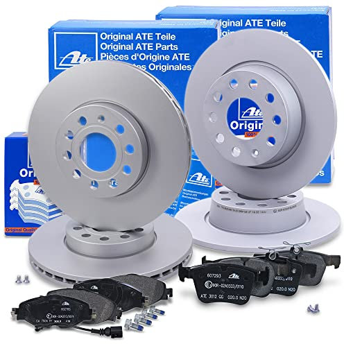 ATE Bremsenset inkl. Bremsscheiben vorne Ø 288 mm belüftet + hinten Ø 272 mm voll und Bremsbeläge vorne + hinten und Warnkontakt Kompatibel mit AUDI A3, Q2, SEAT ATECA, LEON, SKODA KAROQ, VW GOLF 7