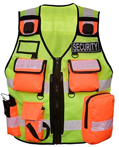 By Johanna Sicherheitswesten Schutzweste Securityweste Einsatzweste Kennzeichnungsweste Multifunktionsweste Reflektierend 202 gelb Orange + 2 Patch Feuerwehr