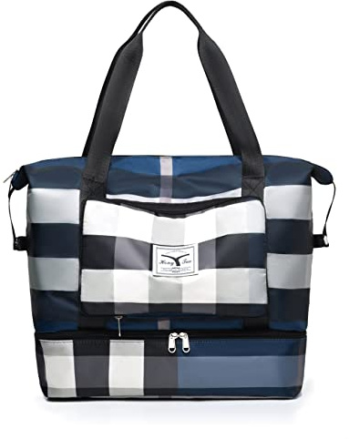 NWLR Faltbare Reisetasche mit Schuhfach, große Kapazität, faltbare Wochenendtasche, Übernachtungstasche, B-Blau, Large, Faltbar