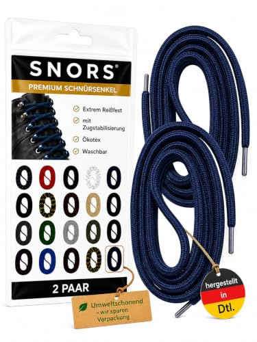 SNORS 2 par skosnören, runda, 21 färger, 75–200 cm, Ø 5 mm, säkerhet, för arbetsskor och vandringsskor, slitstarka, tvättbara, robusta, skoband, Mörkblå, 135cm / Ø 5mm