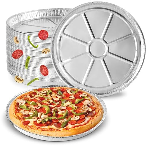 (25 Pack) 12 Inch Aluminum Pizza Pans Disposable Round Foil Focaccia Pan for Individual Personal Pizzas, Giant Size Chocolate Chip Cookie Cake Tin, Large Serving Trays, Platter Tray