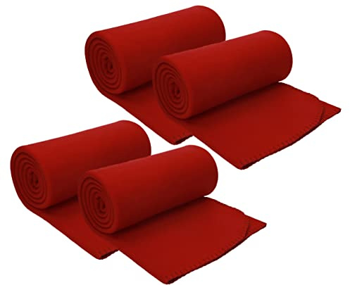 Betz Fleecedecke 4 Stück 130x170 cm 180g/m² – Weiche Wohndecke & Kuscheldecke – Flauschige Sofadecke als Tagesdecke – Leicht, wärmend & pflegeleicht – Farbe dunkelrot