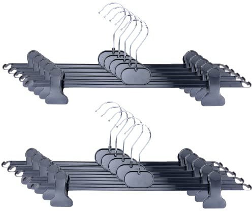 10er Set Hosenbügel Klemmbügel zum Klemmen - ausziehbar & rutschfest - für Hosen, Röcke - Schwarz