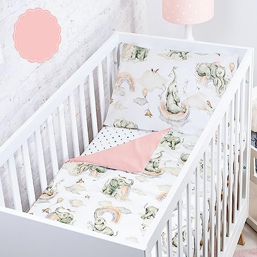 Baby Safe Bettbezug Babybett 120 x 90 cm Bettbezug Wiege 100% Bio-Baumwolle OEKO-TEX zertifiziert Bettwäsche Einzelbett Kinder Bettwäsche Set Elefant