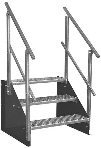 3 Stufen Standtreppe Stahltreppe freistehend Breite 100cm Höhe 63cm anthrazit beidseitiges Geländer