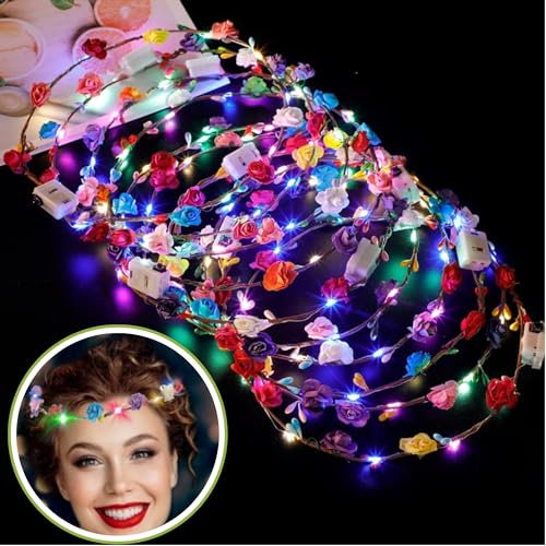 LED Blumenkranz Stirnband, Leuchtender Kronen Blumengirlande Boho Floral Crown Hochzeit, Festival, Schlager party, Konzert Kopfschmuck Damen Mädchen (Papierblume, 1 Stück)
