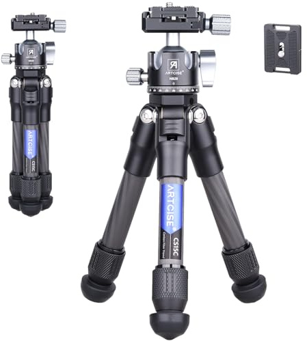 ARTCISE Mini Carbon Fiber Tripod with 28mm Ball Low Profile Tripod Head Lightweight Compact Travel Carbon Tripod Portable Table Camera Tripod for DSLR Digital Camcorder Max Load 22lb/10kg