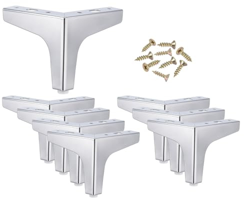 PATIKIL Metal Furniture Legs 4 Inch, 8 Pack Triangle Furniture Feet DIY Replacement Legs Modern Style for Cabinet Cupboard Table Couch Sofa Dresser, Silver