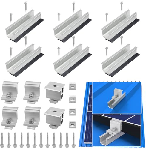 Therlan Solarmodul Halterung Flachdach, Für 2 Module Dicke 30-45MM, Verstellbare Klemme, Alu Photovoltaik Montageschiene 12CM, Flachdach PV Befestigung Halterung Solarpanel für Blechdach Trapezdach