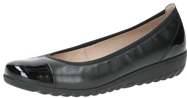 CAPRICE Women Ballet Flats Leather Wedge Heel, Black (Black Nappa Co), 5 UK