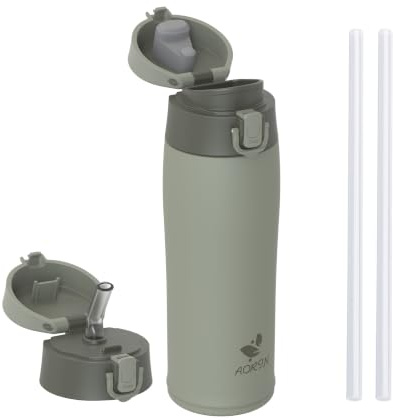 AORIN Gourde Isotherme, 500ml Bouteille Isotherme avec 2 Couvercles, Gourde Enfant en Acier Inox 18/8, Gourde Sport Anti-Fuite, Mug Isotherme sans BPA pour Sport, Extérieur et Quotidien