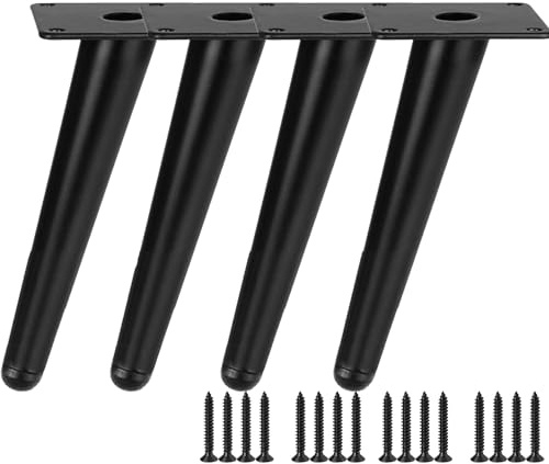 TempFoo Metal Furniture Legs 6 Inch, Oblique Conical Matte Black | Furniture Feet for Sofa Cabinet Coffee Table Chair Desk Cupboard Couch Bed Home DIY Projects Modern Minimalist Style
