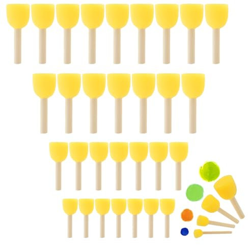 30 Stück Malschwammstempel Runde Schwammpinsel zum Malen Set Holzgriff Schaumstoffpinsel Schwammstupf Pinsel Farbschwamm für Acrylfarbe Kinderkritzel Aquarell Kunst und Bastelbedarf (4 Größen)