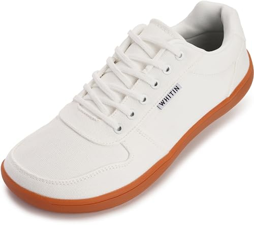 WHITIN Wide Toe Box Barefoot Shoes for Women Fashion Canvas Minimalist Zero Drop Sole Sneakers Size 8Training White Gum 39