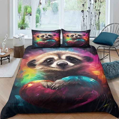 VesFy 3 Teiliges Bunte Bank Biber Bettwäsche Set Aus Weicher 3D Künstlerische Tiere Druck Mikrofaser Mit Reißverschluss Für Jungen Mädchen Und Erwachsene King（220x240cm）