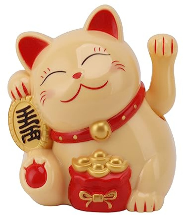 Greensen Maneki Neko Winkekatze, Elektrische winkelarm Glücksbringer Katze, niedliche Glückskatze Dekofigur für Schreibtisch Wohnaccessoires Kassierertheke Dekoration (MLY11020-2 Gelb)