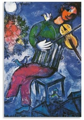 HHUANGL Marc Chagall Malerwerk (Der blaue Geiger) Poster, Wandkunst, Bild, Gemälde, Leinwanddrucke, Kunstwerke, Schlafzimmer, Wohnzimmer, Dekoration, 30 x 45 cm