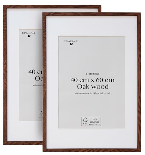 Framelane Bilderrahmen aus Eichenholz, 2er-Set, 40 x 60 cm, Dunkel | 2er-Set, 50x70, Dunkel, FSC-Eiche, Gehärtetes Glas, Passepartout, Wand und Tisch