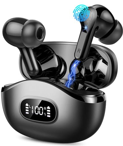 Wireless Earbuds, Bluetooth 5.3 Headphones In Ear Earphones 4 ENC Noise Cancelling Mic Headphones with HIFI Stereo, 40H Playtime, Type-C Charging Case, IP7 Waterproof Running Earbuds Black