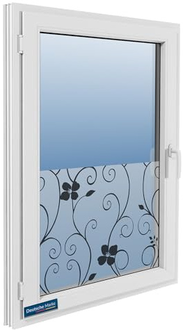 TEXMAXX Blickdichte Fensterfolie selbsthaftend - 60cm x 150cm - Milchglasfolie selbstklebend Fenster - Sichtschutzfolie Fenster - Fensterfolie Milchglas – schwarzer Efeu