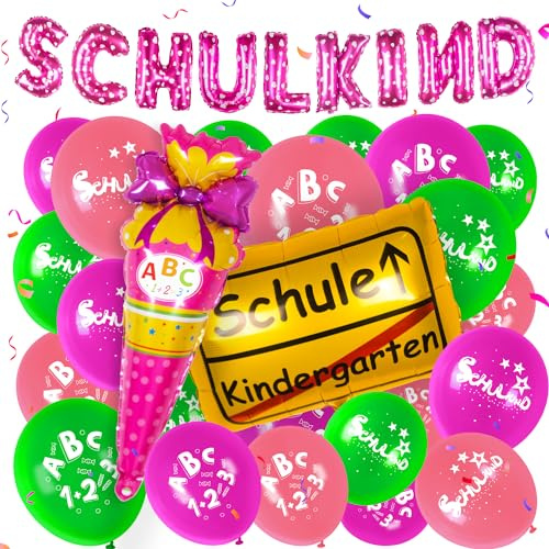 Rosa Einschulung Set für Mädchen - Banner, Zuckertüte Luftballons, Folienballon