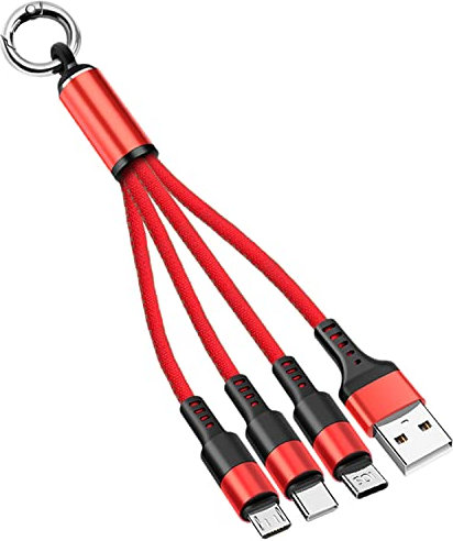 CHXINGCHEN Multi USB Charger Cable, 15cm Short Cable,3 in 1 Multiple USB Charging Cable with Micro USB Type C Connector for iPhone, Samsung, Huawei, Google, Nokia,LG, Sony and More (Red)