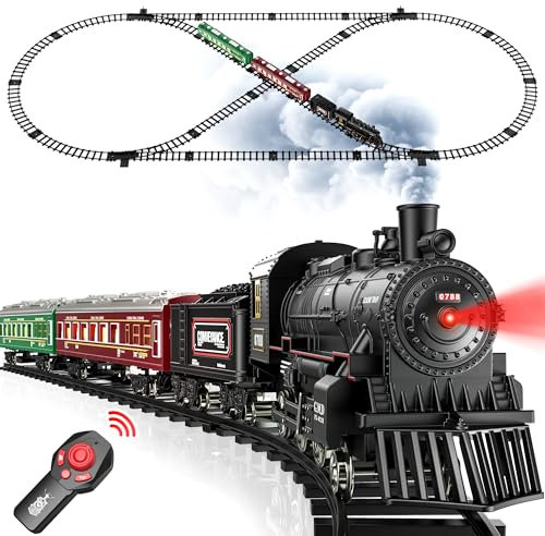 Hot Bee Weihnachtszug Set–Weihnachtszug um Den Baum, Elektrische Eisenbahn mit Fernbedienung, Dampflok für den Weihnachtsbaum–Wiederaufladbarer Kohlewaggon, Kinder und Erwachsene