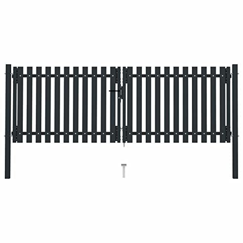 qohoio Double Door Fence Gate Steel 306x150 cm Anthracite,Garden Gates High galvanised wrought iron metal swing gate