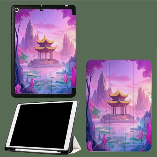 Custodia per iPad 10,2 Pollici, 2021/2020/2019 Modello, 9/8/7 Generazione, Ultra Sottile Leggero Smart Cover Tri-fold Supporto Cover con Auto Svegliati/Sonno Padiglione d'oro dei cartoni animati